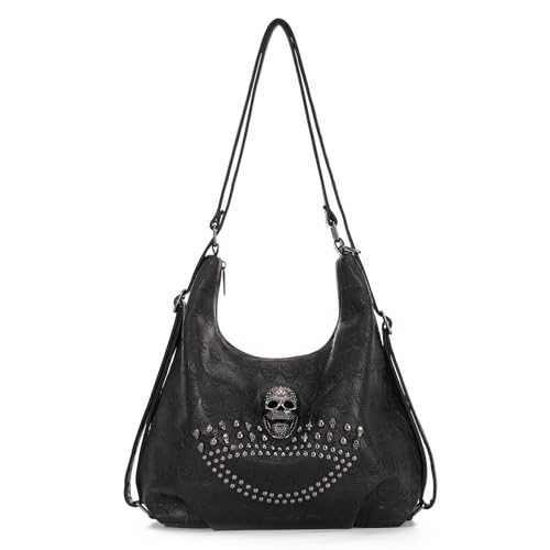 EVEOUT Bolso bandolera estilo punk para mujer con estampado gótico de calavera de piel sintética con correa ajustable para uso diario