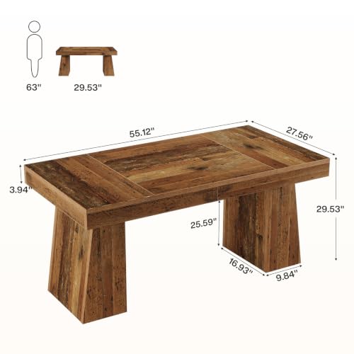 Image of Tribesigns 55-Inch Executive Desk, Thick Wood Office Computer Desk with Double Pedestal, Modern Minimalist Workstations Writing Table Conference Table Furniture for Home Office, Walnut Finish