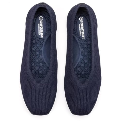 Image of Frank Mully Women Square Toe Flat Shoes Comfortable Knitted Flats | Walking Shoes