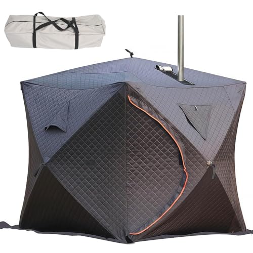Eisangelzelt, Unterstand für 3-4 Personen, mit Herdheber und Wärmedämmung, einfacher Aufbau, Outdoor-Unterschlupf, inklusive Tragetasche, 82,7 Zoll quadratisch