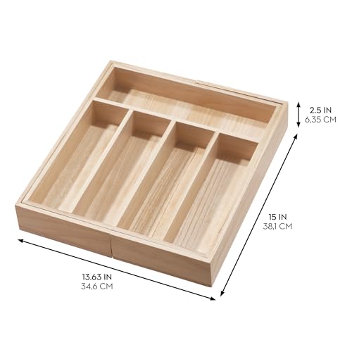 iDesign EcoWood Kitchen Storage Tray, Expandable Kitchen Utensil Holder Made of Paulownia Wood, Versatile Cutlery Holder for Kitchens, Beige - Image 2