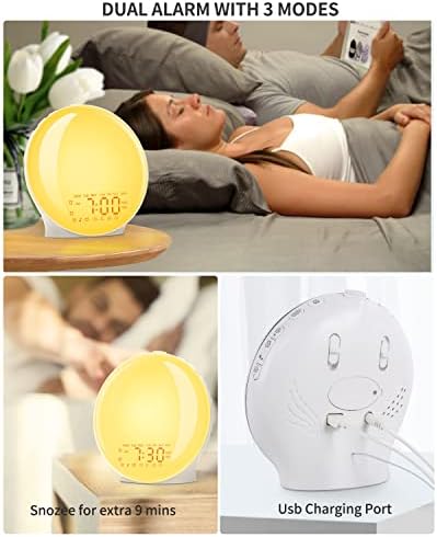 Sunrise Alarm Clock, Wake Up Light Fullscreen,14 Light Modes No Shadow, Sunrise Simulation and 8 Natural Sounds, Alarm Clock for Heavy Sleepers Adults Kids, Light Alarm Clock Dual and Snooze Function