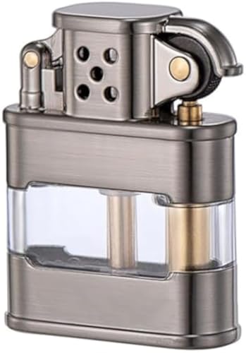 Retro Kerosene Lighter, Transparent Oil Tank, Grinding Wheel Ignition, Windshield, Recyclable, Copper + ABS, Brushed Craft, Men's Gift