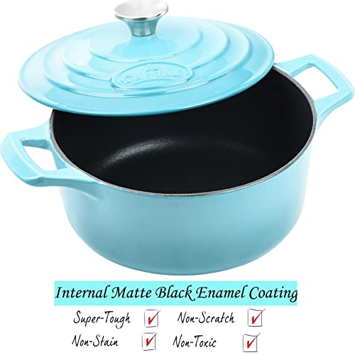 Image of La Cuisine Enameled Cast Iron Dutch Oven Casserole Dish Pot with Lid, 3.7 QT 9.5 Inches Dia. Matte Black Enamel Interior, Teal Porcelain Enamel Exterior Oven-Safe