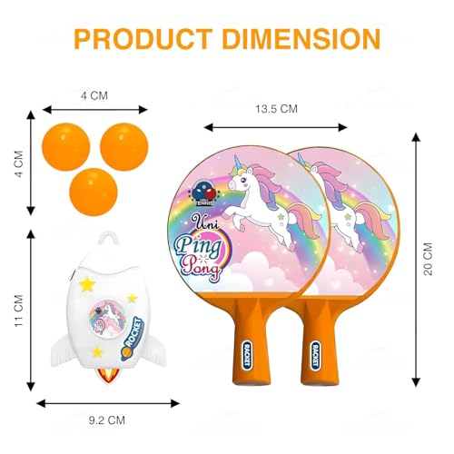 Image of Hanging Table Tennis Trainer for Kids Indoor Self Training Portable Ping Pong Set 10 Pieces 2 Racket 2 Balls 2 Hooks 1 Unicorn Hanger and 2 Unicorn Stickers in 1 Unicorn Box