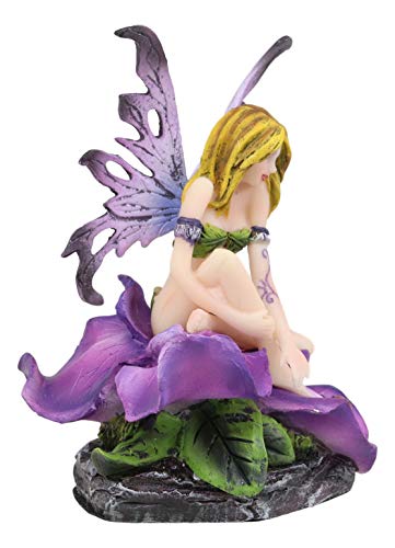 Ebros Beautiful Blonde Fairy Petunia With Ladybug And Purple Iris Flower Blossom Statue 4.5" Tall Mythical Fantasy Fae Magic Faery Pixies Sprites And Angels Themed Decor Figurine Sculpture #TOP2