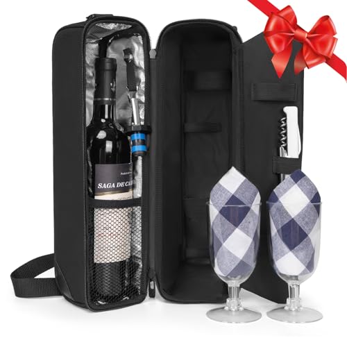 ALLCAMP Wine Bag - Insulated Cooler Bag with Wine Glasses,