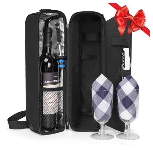 ALLCAMP Wine tote Bag with Cooler Compartment，Picnic Set Carrying Two sets of tableware