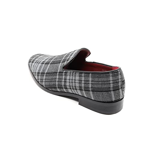 Men's Vintage Plaid Fashion Smoking Slipper Dress Tuxedo Loafers Slip On Shoes SM-503