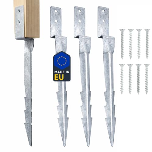 Clever Leon Ancrage Balançoire 43 cm Lot de 4 Galvanisé avec Vis Ancre Balançoire Piquet Fixation Sol pour Portique Bois Aire de Jeux Cabane Pergola Enfant Jardin