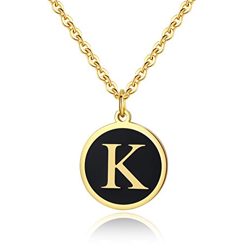 REVEMCN Stainless Steel Alphabet and Bible Verse Proverbs 4:23 Pendant Necklace for Men Women with 22 Inches Chain and Keyring (Gold-Tone: K)