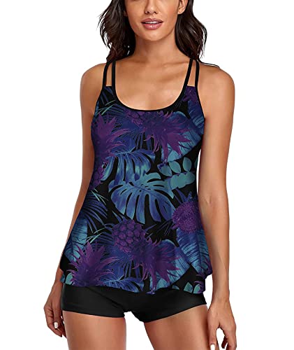 Image of Urchics 2026 Women Two Piece Tankini Swimsuit Tummy Control Plus Size Long Torso Top and High Waisted Boyshorts Bathing Suits