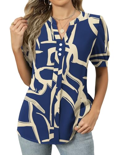 Kistore Womens Short Sleeve Chiffon Blouses Business Casual Tops V Neck Work Shirts S-XXL