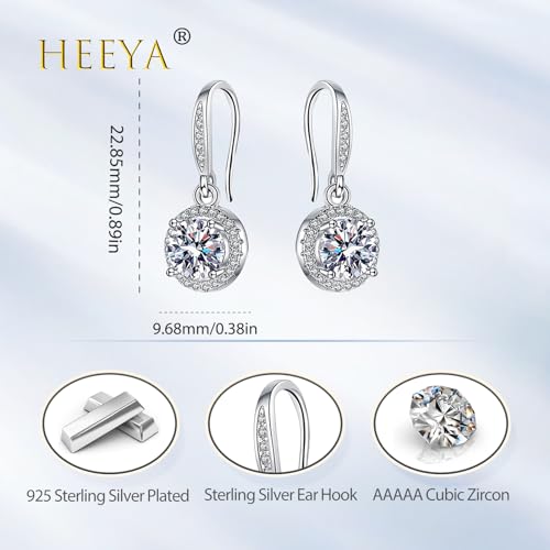 HEEYA Sterling Silver Drop Earrings for Women Girls - Dangle Earrings with Cubic Zirconia - Hypoallergenic Round/Leaf/Daisy/Oval/Drop/Square Shape Earrings - Birthday Jewellery Gifts with Box - Image 3
