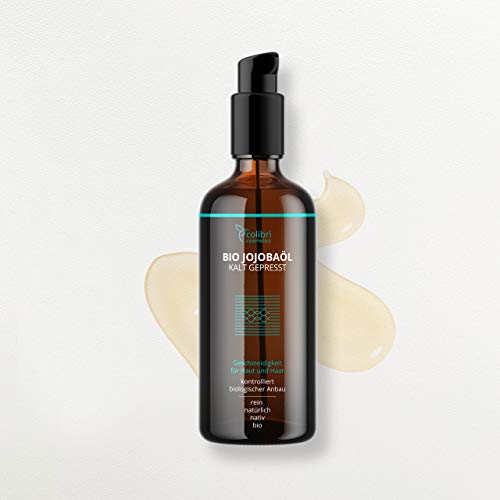 Bio Jojobaöl Kaltgepresst - 100% rein - für gesunde Haare, weiche Haut und starke Nägel - Auch für Gesicht geeignet - 100ml in Lichtschutz Glasflasche - nativ, made in Germany, von colibri skincare - Image 3