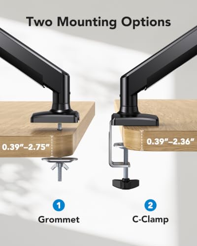 Image of HUANUO Single Monitor Arm 13-34 Inch, Adjustable Gas Spring Arm, Monitor Desk Mount for 4.4-22lbs, VESA 75 /100mm with C-Clamp /Grommet Base, Ergonomic Stand for Work /Gaming