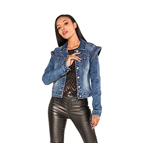 Nina Carter S506 Damen Jeansjacke Denim-Jacke Übergangsjacke Used-Look (Dunkelblau (S506-3), XL)