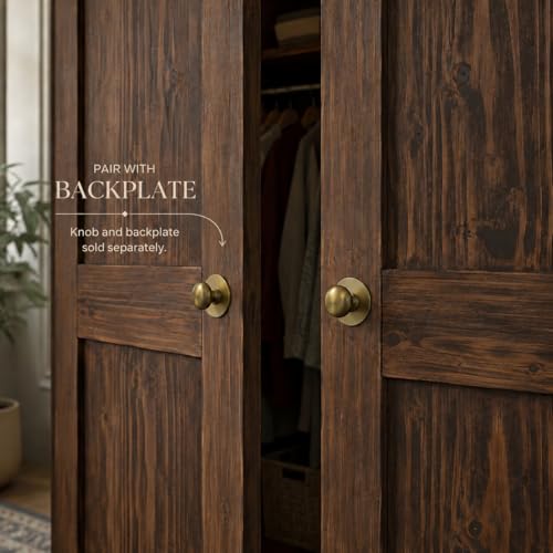 Image of trust4care 4-Pack Antique Brass 1.5 inch Bifold Closet Door Cabinet Knobs Pulls | Brushed Finish Large Wide Base Zinc Round Kitchen Cabinet Wardrobe Dresser Dummy Doorknobs, Furniture Sideboard Drawer Handle