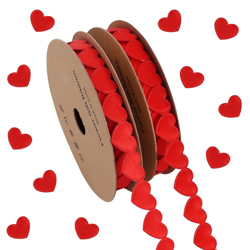 TONIFUL 2 Rolls Red Heart Ribbon 5/8 Inch Love Ribbon for Valentines Day Birthday Christmas Wedding Party Decoration DIY Craft Gift Wrapping Wreath Decor Hanging Ornament(10Yard/Roll)
