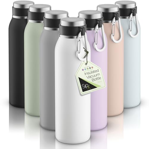 Image of SipX 20 oz Stainless Steel Insulated Water Bottle with Leakproof Lid & Carry Hook - Triple Insulated - Cold 24 Hours /Hot 12 Hours - Perfect for Gym, Work, Sports, Travel - White