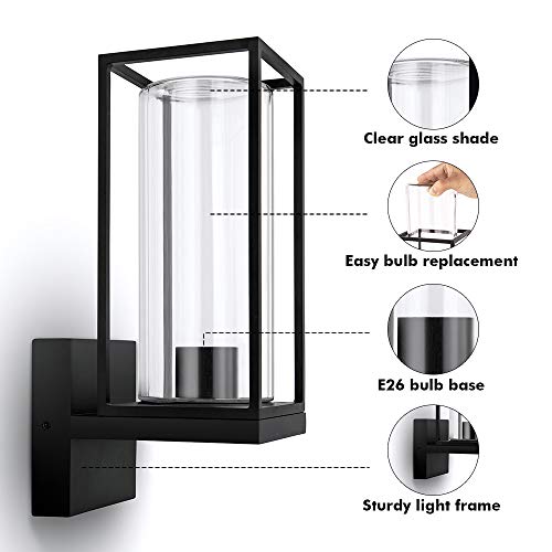 Image of LUTEC Flair 5288801012 Outdoor LED Wall Sconce, Matte Black Porch Light Fixtures, Outdoor Coach Light with Clear Glass Shade, Exterior Light Fixtures Wall Mount