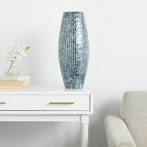 Deco 79 Mother of Pearl Shell Handmade Mosaic Inspired Vase, 8" x 8" x 19", Blue - Image 4