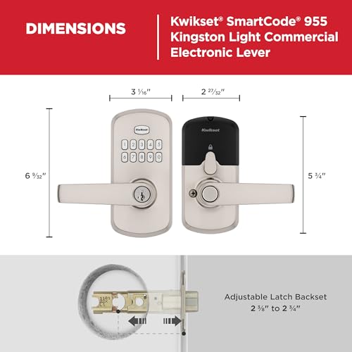 Kwikset SmartCode 955 Light Commercial 10-Button Keypad Satin Nickel Electronic Kingston Lever, Featuring Convenient Keyless Entry, 3-Year Battery Life and High Traffic Durability - image 9
