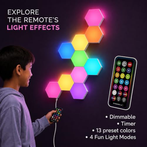 Image of Emberela HEXlights Sensory Lights for Kids - 10pk Touch Hexagon LED Lights | Autism, ADHD & Sensory Seeking | 13 Colors | Best for Sensory Room, Classroom Calm-Down Corner & Bedroom Tap Tap Wall Light