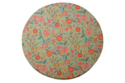 Image of The Furnishing Tree Elastic Cotton Round Center Table Cover 28 in Inches Floral Multicolor on Green Base