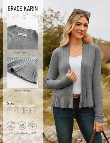 Image of GRACE KARIN Women's Lightweight Peplum Cardigan Sweaters Open Front Cropped Cardigan Long Sleeve Trendy Summer Knit Tops