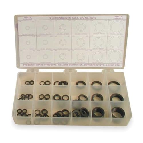 Spring Steel Round Shortening Shim Assortment (270 Pieces), Unpolished (Mill) Finish, Inch, With Case