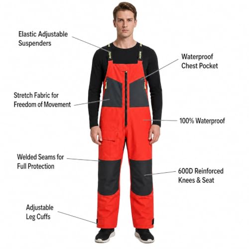 Image of Men's PRO Offshore Sailing Suit, Waterproof Jacket & Bib Pants | 3-Layer Fabric, Hi-Vis Hood, Reinforced Hips And Knees, Adjustable Suspenders, Reflective Safety Details