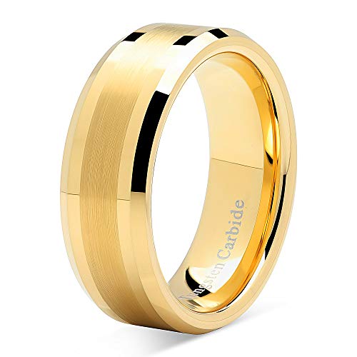 8Mm Men's Tungsten Carbide Ring Wedding Band 14K Gold Plated Jewelry Bridal Size 8-16 (8) #TOP2