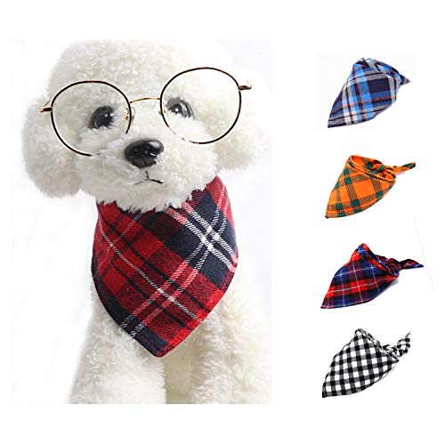 New Scottish style dog bandana 4pcs - cotton padded headband handkerchief scarf triangle dog bandana small? puppy bandanas for small dogs, plaid bandana puppy scarf--this is the best New gift.