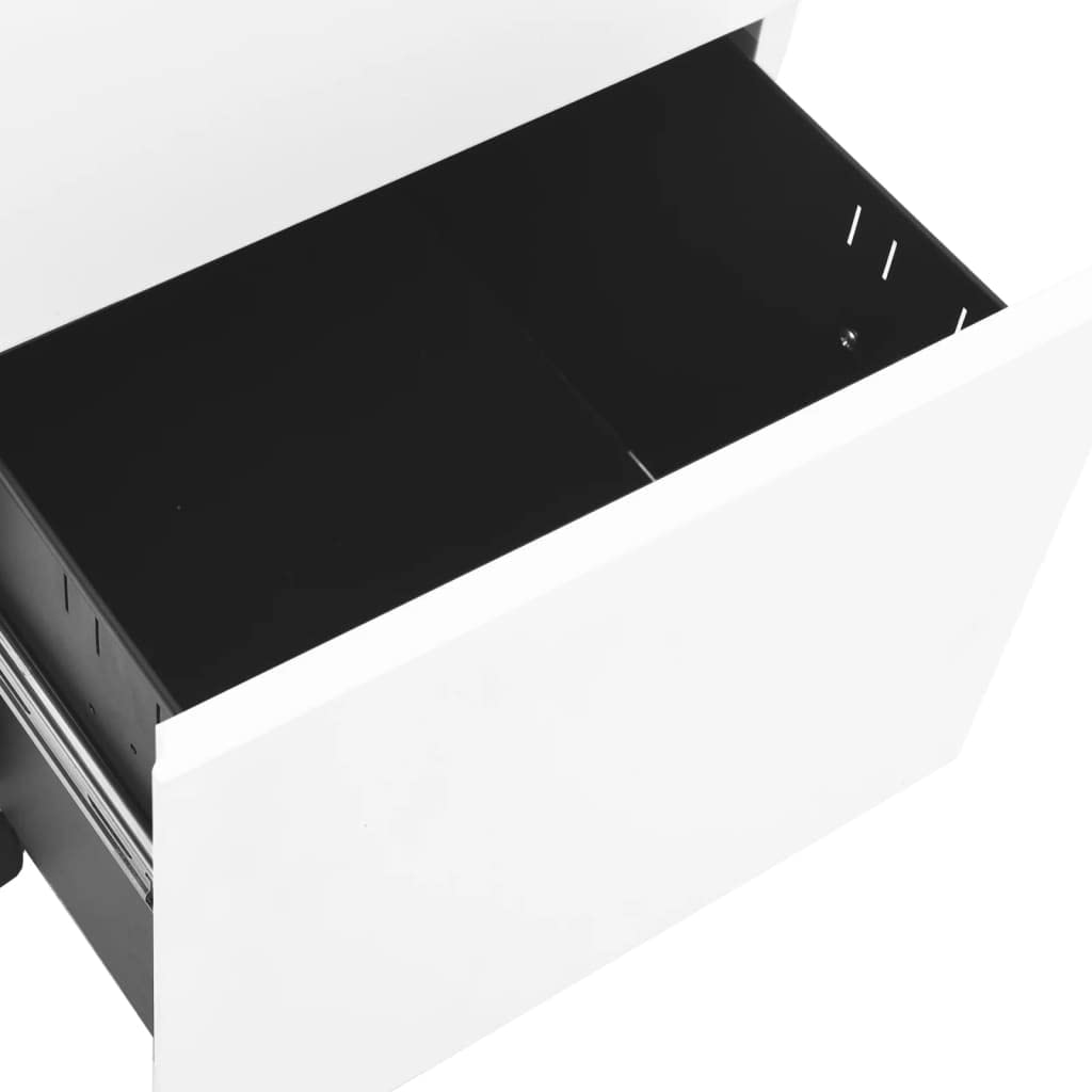 Armadietto per documenti con ruote, in acciaio bianco, 39 x 45 x 67 cm, richiudibile, con 2 cassetti e cartellina sospesa, per ufficio, casa, studio, per riporre i documenti in modo sicuro