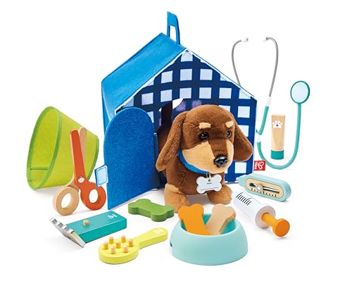 Conjunto veterinário de Hape | Kit de brinquedos de madeira para crianças | clínica veterinária portátil