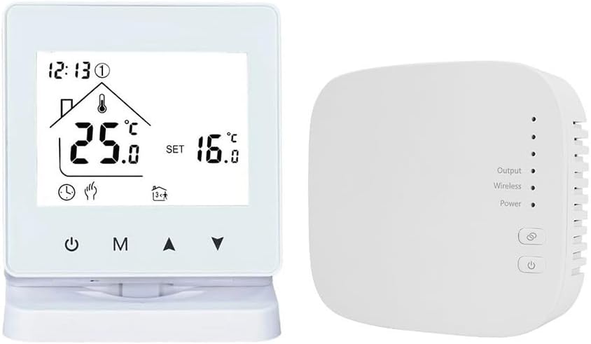 RF433 Wireless Non-Programmable Thermostat for Floor Heating and Wall-Mounted Boiler, White