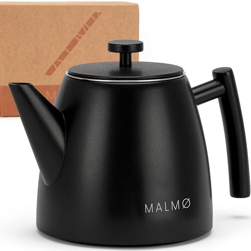 MALMØ Teekanne mit Siebeinsatz - Teekanne Thermo Doppelwandig - Teebereiter mit Sieb aus 304 Edelstahl - Tee Kanne 100% Tropffrei