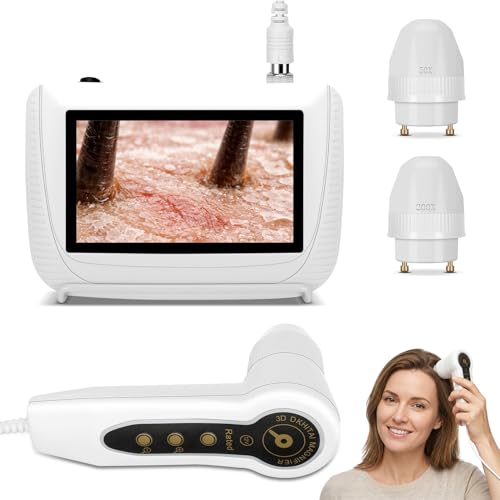 Scalp Analysis Machine Skin Hair Analyze 5 Inch LCD Screen Rechargeable Digital Scanner for Skin & Hair Analysis 50x/200x DualHeads Digital Scalp Health Detection Use for Home and Salon