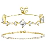 14K Gold Plated Cubic Zirconia Classic Tennis Bracelet Gold Bracelets Set for Women Trendy Jewelry Fashion Stackable Birthday Valentine Mother's Day Jewelry Gift (GSZH-021)