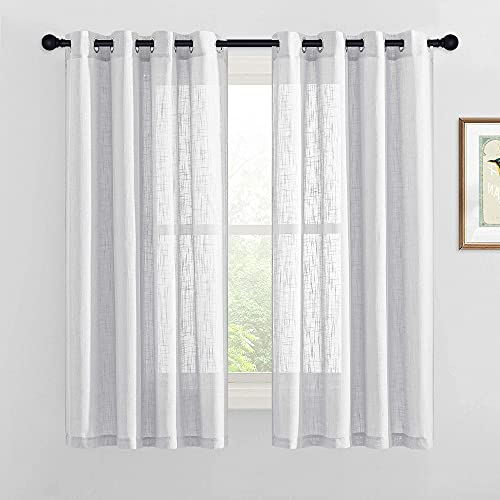 RYB HOME Sheer Curtains Grey, Linen Semi Sheer Curtains Grommet, Farmhouse Sheer Curtain Drapes Privacy Added for Bedroom Kitchen Home Decor, Wide 52 x Long 63, 1 Pair, Dove Grey