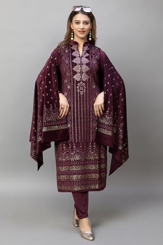 Image of HIFZAA velvet kurta palazzo set with dupatta for womens printed winter wear suit M to 4xl