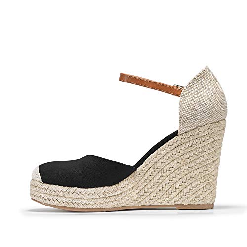 Image of FISACE Womens Summer Espadrille Heel Platform Wedge Sandals Ankle Buckle Strap Closed Toe Shoes