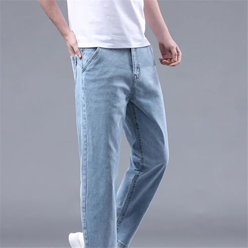 Men's Summer Thin Straight Denim Jeans Stretch Classic Fit Ankle-Length Casual Long Pants3