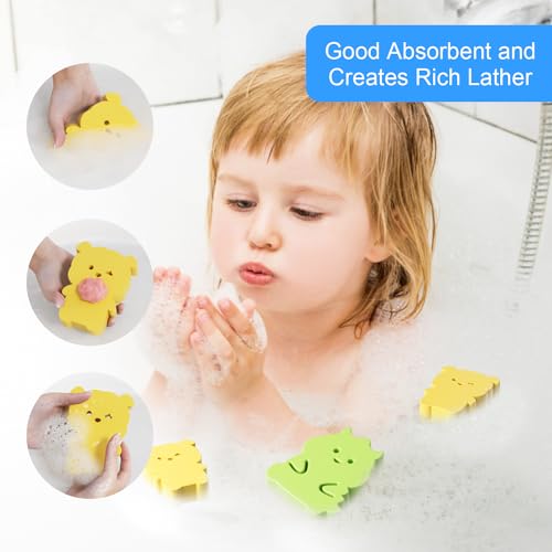 Image of Baby Bath Sponges for Newborns,Cute Shape Baby Sponge for Bathing,Toddler Bath time,Extra Soft Bath Sponge for Kid,Dog,Dinosaur (Yellow, Dog)