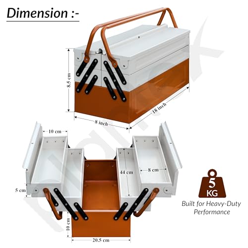 Image of Plantex Tool Box Empty /18 inch Metal Tool Organizer 5- Compartments Metal Tool Boxs /Empty Tool Boxs /Tools Organizer Box - (Brown & Ivory)