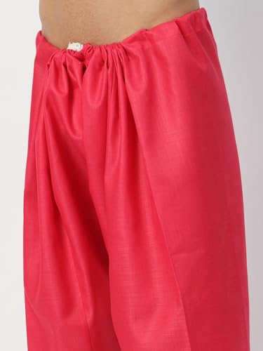 Image of Men's Traditional Pathani Kurta Salwar Set, Red, Long Sleeve, Collared Neck, Cotton Blend, Ethnic Wear
