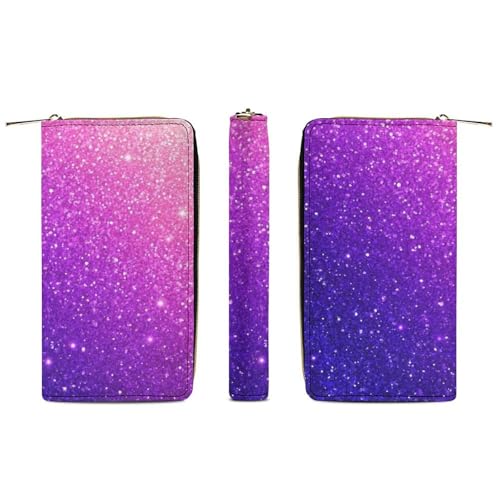 Long PU Zipper Wallet, Travel Purse Fashion Design, Huge Storage Capacity Wallet, Cute Decor Purse For Men And Women Beautiful Purple Shining Glitter Sparkles Pattern3