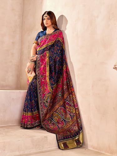 Image of Pandadi Saree Pashmina Silk Kashmiri Weaving Pallu Saree With Unstitched Blouse Piece