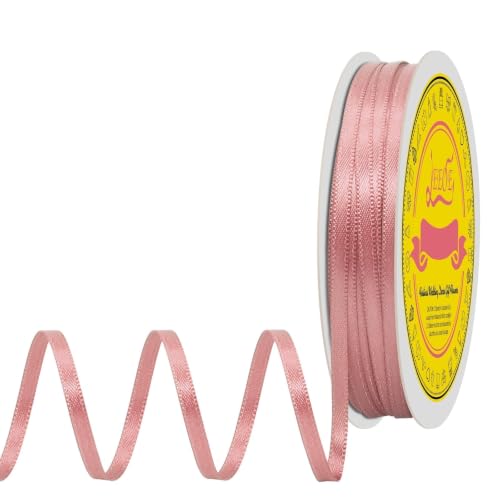 Image of Double Face Dusty Pink Satin Thin Ribbon 1 /8 inch X 50 Yards Polyester Dusty Rose Ribbon for Gift Wrapping Very Suitable for Weddings Party Hair Bow Invitation Decorations and More